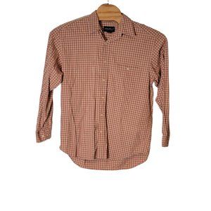 Eddie‎ Bauer Button Up Flannel Shirt Size Medium Long Sleeve Orange Tan Check